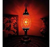 Small Turkish Moroccan Table Lamp Handcrafted Mosaic Stained Glass Lampshade Bedside Night Lamp, Vintage Bohemian Decorative Desk Light for Bedroom Office Living Room,Orange