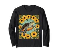 Small Turtle and Black-Eyed Daisy Flowers Long Sleeve T-Shirt