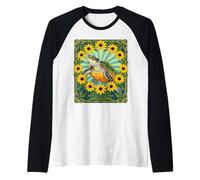 Small Turtle and Black Eyed Susan Flowers Art Nouveau Raglan Baseball Tee