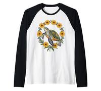 Small Turtle and Black Eyed Susan Flowers Raglan Baseball Tee