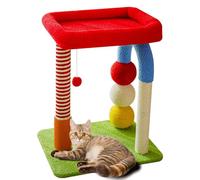 Small U-Shaped Cat Tree- Sisal Rope Scratching Post, Toy Ball, Cat Self-Groomer, Top Perch for Small/Medium Cats, Multi-Cat Homes-Colorful（24in）