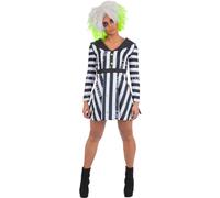 Smiffys Beetlejuice Ladies Dress Costume Women’s Black and White Striped Halloween Fancy Dress Outfit Licensed Ghost Character, Small