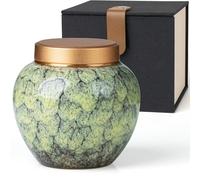 Small Urn for Human Ashes,Handmade Mini Ashes Urn for Human Pet Ashes,Ceramic Urns with Metal Screw Lid,Hold Ashes Up to 10 Cubic Inches(Green)
