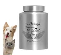 Small Urn - Stainless Steel Dog Memorial Urn with Angel Wing Design | Animal Memorial Urn Perfect for Outdoor Funerals and Home Screens |