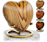 Small Urns for Ashes Keepsake Heart Shape Design, Miniature Small Cremation Urn for Pet or Sharing, Capacity of 3-4 Table Spoons, Male or Female, Choose from 4 Colors, Metal with Wood Finish Oak