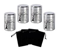Small Urns for Ashes - Set of 4，2.7 inch Aluminium Mini Urns, Cremation Urns for Human/Pet Ashes, Ashes Holder, Small Keepsake urns-A Limb has Fallen from The Family Tree, Silver