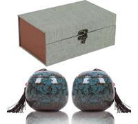 Small Urns for Human Ashes,Ceramic Memorial Mini Ashes Urns,Hold 5.5 Cubic Inches of Ashes,For Human Or Pet Ashes,Beautiful Mini Sharing Funeral Urns with Exquisite Box (Dark blue+Dark blue)
