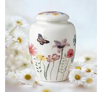 Small Urns for Human Ashes Keepsake, Urn for Ashes for Women, Ceramic Urns for Cremation, Funeral,Home- Handcrafted Keepsake, UP to 20 Cubic inches (Wildflower)