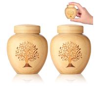 Small Urns for Human Ashes Made of Bamboo Set of 2,Mini Cremation Urns for Human or Pet Ashes,Decoration Urns Ashes Container with Tree of Life Pattern Engraved