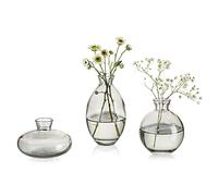 Small Vase for Table Decoration Handmade Glass Vases for Flowers, 3Pcs Grey Vintage Bud Vases Aesthetic Mini Vase Set for Kawaii Living Room Decor Bedroom Ornaments Wedding Centrepieces