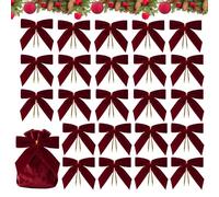 Small Velvet Christmas Bows | 24 Pieces Decorative Small Velvet Ornaments | Bows for Packaging and Garland Decoration | for Indoor and Outdoor Use Treats Bag Crafts Wedding Home