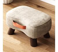 Small Velvet Ottoman with Handle Curved Padded Foot Stool Wooden Legs Step Stool for Living Room & Bedroom40x26cm (15.7x10.2in) White Accent