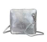 Small Vera Pelle Handbag Genuine Leather Cross Body Bag for Women Italian Mini Shoulder Bag Highquality Strap (Silver)