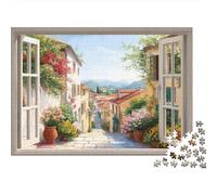 Small Village Outside The Window Jigsaw Puzzles Streets And Houses Challenge Toy Educational Games Home Decoration for Adults& Teenager Age 14 Years Up 1000pcs (75x50cm)