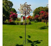 Small Vortex Wind Spinner Stakes - Ocean Wave, Golden Flare & Cosmic Fusion | 120 x 36 x 15 CM | Kinetic Metal Garden Sculptures for Yard, Lawn, Patio & Outdoor Décor (Golden Flare)