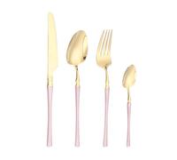 Small Waist Handle Kitchen Stainless Steel Silverware Tableware Flatware Cutlery Set Steak Knife Fork Spoon Teaspoon (Gold pink,4 pieces)
