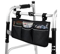 Small Walker Frame Storage Bag for Folding Rollators - Reflective Pouch with Adjustable Hook Loop Straps, Seniors Mobility Aid Accessory, Black