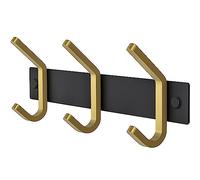 Small Wall Mounted Coat Rack Black Gold with 3 Double Hooks, Stainless Steel 9 Inch Suitable for Entryway, Bathroom, Bedroom, Closet, Heavy Duty Organizer for Towels, Hats, Bags