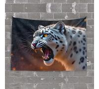 Small Wall Tapestry A Fierce Snow Leopard Roars with an Intense Gaze Tapestry Earthy Room Decor Funny Outdoor Decor(100X150CM)