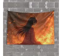 Small Wall Tapestry A Figure with Long Hair and Horns Sits Amidst Fiery Flames Tapestry Earthy Room Decor Funny Outdoor Decor(75X100CM)