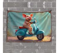 Small Wall Tapestry A Happy Pig Rides A Blue Scooter Tapestry Earthy Room Decor Funny Outdoor Decor(75X100CM)