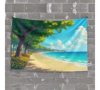 Small Wall Tapestry A Sunny Beach with Clear Blue Water and Green Trees Tapestry Earthy Room Decor Funny Outdoor Decor(100X150CM)