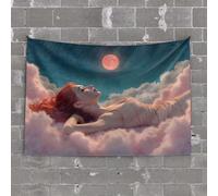Small Wall Tapestry A Woman Lying On Pink Clouds Under A Full Moon Tapestry Earthy Room Decor Funny Outdoor Decor(100X150CM)