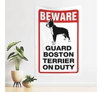 Small Wall Tapestry Beware! Guard Boston Terrier On Duty Tapestry Bedroom Decor Funny Home Decor(75X100CM)