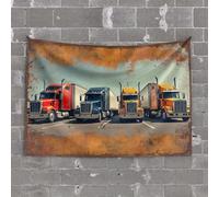 Small Wall Tapestry Four Colorful Semi-Trucks Parked in A Row Tapestry Earthy Room Decor Funny Outdoor Decor(75X100CM)