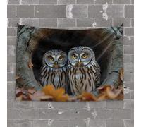 Small Wall Tapestry Two Owls Sitting in A Tree Hollow Tapestry Earthy Room Decor Funny Outdoor Decor(100X150CM)