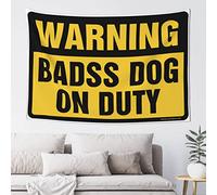 Small Wall Tapestry Warning Badass Dog On Duty Tapestry Aesthetic Tapestry Cool Things for Your Room(75X100CM)