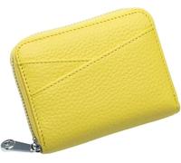 Small Wallet for Women Genuine Leather RFID Blocking Credit Card Holder Elegant Zipper Clutch Purse Short Coin Wallet Dark Blue One Size(Yellow)