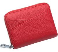 Small Wallet for Women Genuine Leather RFID Blocking Credit Card Holder Elegant Zipper Clutch Purse Short Coin Wallet Dark Blue One Size(Red)