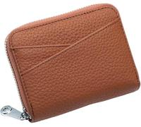 Small Wallet for Women Genuine Leather RFID Blocking Credit Card Holder Elegant Zipper Clutch Purse Short Coin Wallet Dark Blue One Size(Brown)
