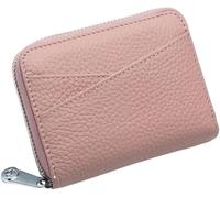 Small Wallet for Women Genuine Leather RFID Blocking Credit Card Holder Elegant Zipper Clutch Purse Short Coin Wallet Dark Blue One Size(Pink)