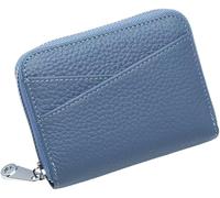 Small Wallet for Women Genuine Leather RFID Blocking Credit Card Holder Elegant Zipper Clutch Purse Short Coin Wallet Dark Blue One Size(Blue)
