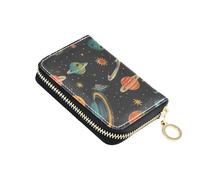 Small Wallet Women 9 Credit Card Slots & 2 Cash Slots Zip Around Travel Wallet with Zipper Solar System Planets Stars Black