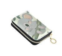Small Wallet Women Cute Card Holder RFID Blocking Leather Zipper Wallet with Coin Pocket Cute Koala Bear Tree Leaves