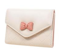 Small Wallets for Girls Cute Bear Print Wallet Small Tri-folded Wallet Cash Pocket Card Holder ID Window Purse for Women, Bowknot-Beige