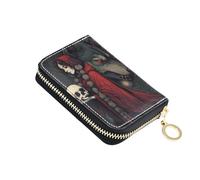 Small Wallets for Women RFID Blocking Credit Card Holder Leather Zipper Wallet with Coin Pouch Dark Hood Crimson Wolf Grey