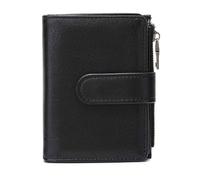Small Wallets for Women, RFID Shielding Soft Leather Tri-Fold Wallet with Card Slots ID Window Zipper Coin Purse, Black, Modern