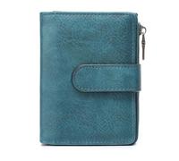 Small Wallets for Women, RFID Shielding Soft Leather Tri-Fold Wallet with Card Slots ID Window Zipper Coin Purse, Blue, Modern