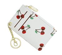 Small Wallets for Women Slim Leather Card Case Holder Wallet Coin Change Purse with Keychain, Cherry, S