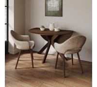 Round Walnut Drop Leaf Dining Table Set with 4 Beige Faux Leather Chairs - Seats 4 - Carson