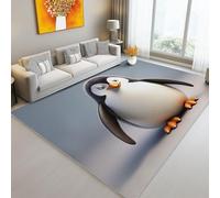 Small Washable Non-Slip Area Rugs 60 x 120 cm - Soft Low Pile 3D Cute Penguin Photography Printed Carpet for Living Room Bedroom Office, Stain Resistant Easy to Clean, White