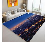 Small Washable Non-Slip Area Rugs 80 x 150 cm - Soft Low Pile Architectural New York Nightscape Printed Carpet for Living Room Bedroom Office, Stain Resistant Easy to Clean, Dark Blue