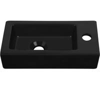 Small Washbasin Guest Toilet Sink Black Matt Rectangular Ceramic Hanging for Bathroom Sink Hand Sink, Toilet, 365 x 180 x 90 mm Tap Right