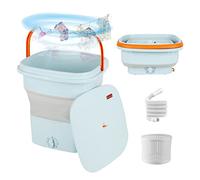 Small washing machine, folding washing machine with drain basket, ultrasonic cleaning and disinfection automatic washer and dryer for underwear, socks, baby clothes, compact washing machine (blue)