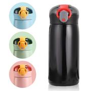 Small Water Bottle with Straw, 320ml Stainless Steel Insulated Mini Flask, Double Wall Vacuum, Leak-Proof One-Hand Open Lid, Portable Drinks Bottle for Handbag, for Coffee, Milk, Juice (Black)