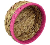 Small Water Hyacinth round baskets for storage Natural colour with Pink edges for shelves open hamper. Decorative gift bathroom storage mini tray make up bathroom Kitchen organiser (1, Large 22cm)